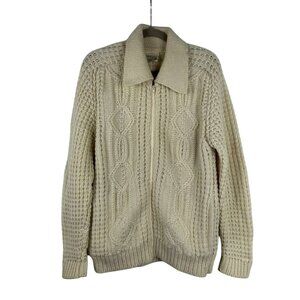 Vintage Gaeltarra Men's Size 38 Cream Irish Fisherman Sweater 100% Wool Full Zip